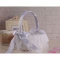 Whiite satin bowknot decoration lace accessories bridal wedding flower girl basket